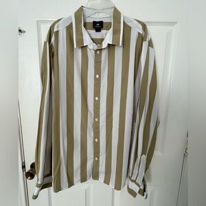 H&M Olive and White Striped Casual Shirt